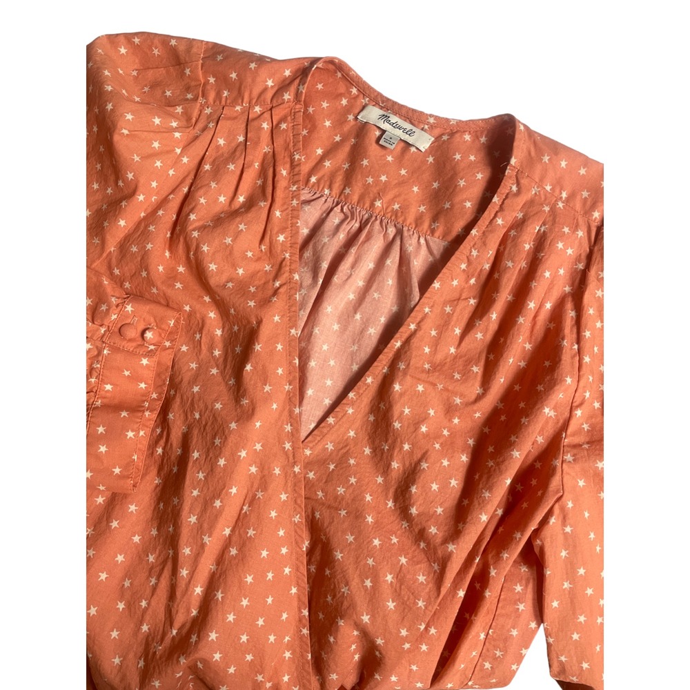 Madewell Small Orange White 100% Cotton Ladies Cute Top - Picture 2 of 7